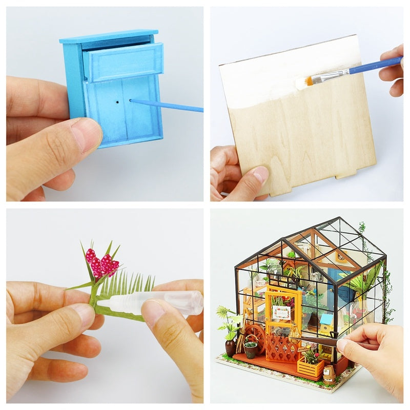 Robotime Miniatur-Puppenhaus DIY Kathys Grüner Garten mit Möbeln