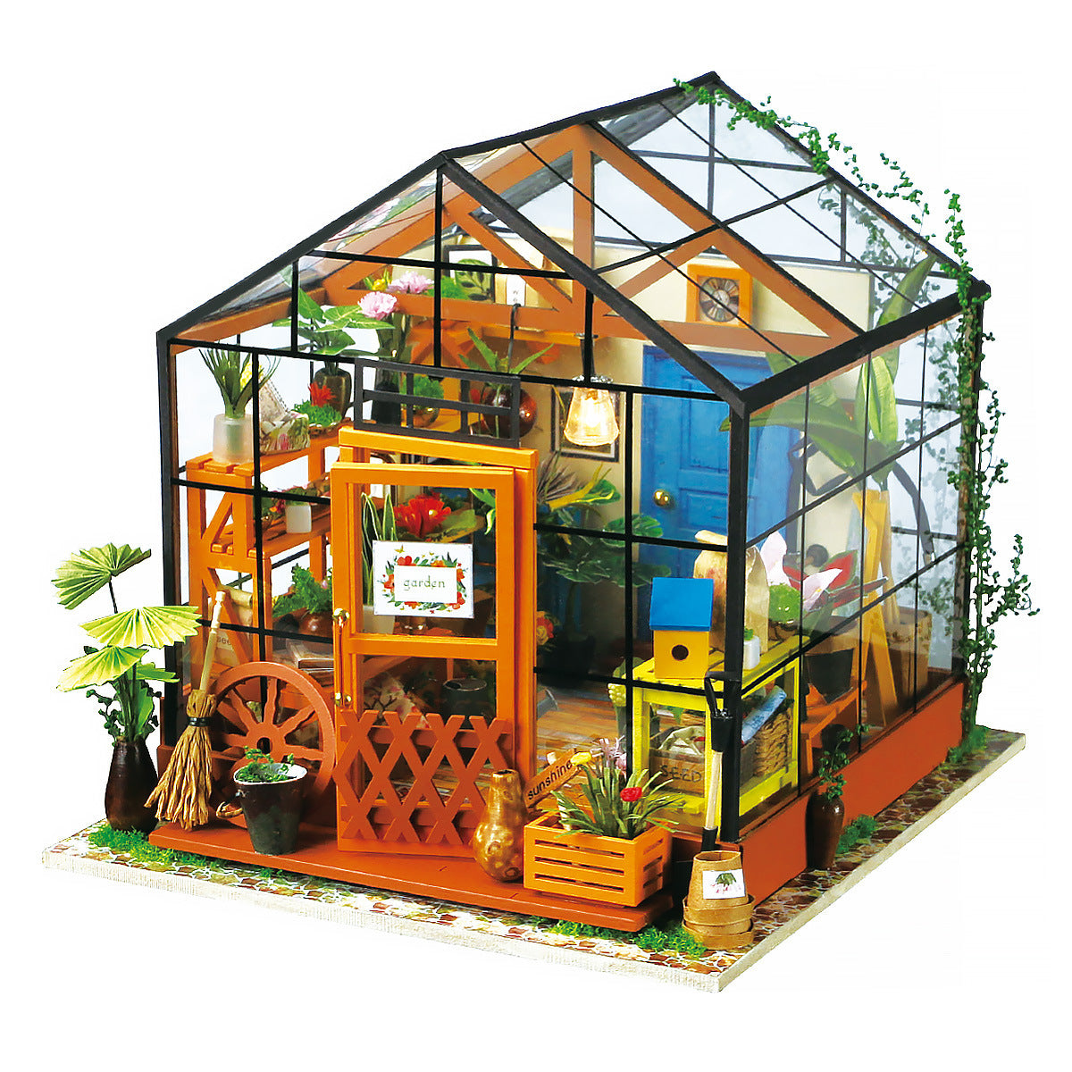 Robotime Miniatur-Puppenhaus DIY Kathys Grüner Garten mit Möbeln