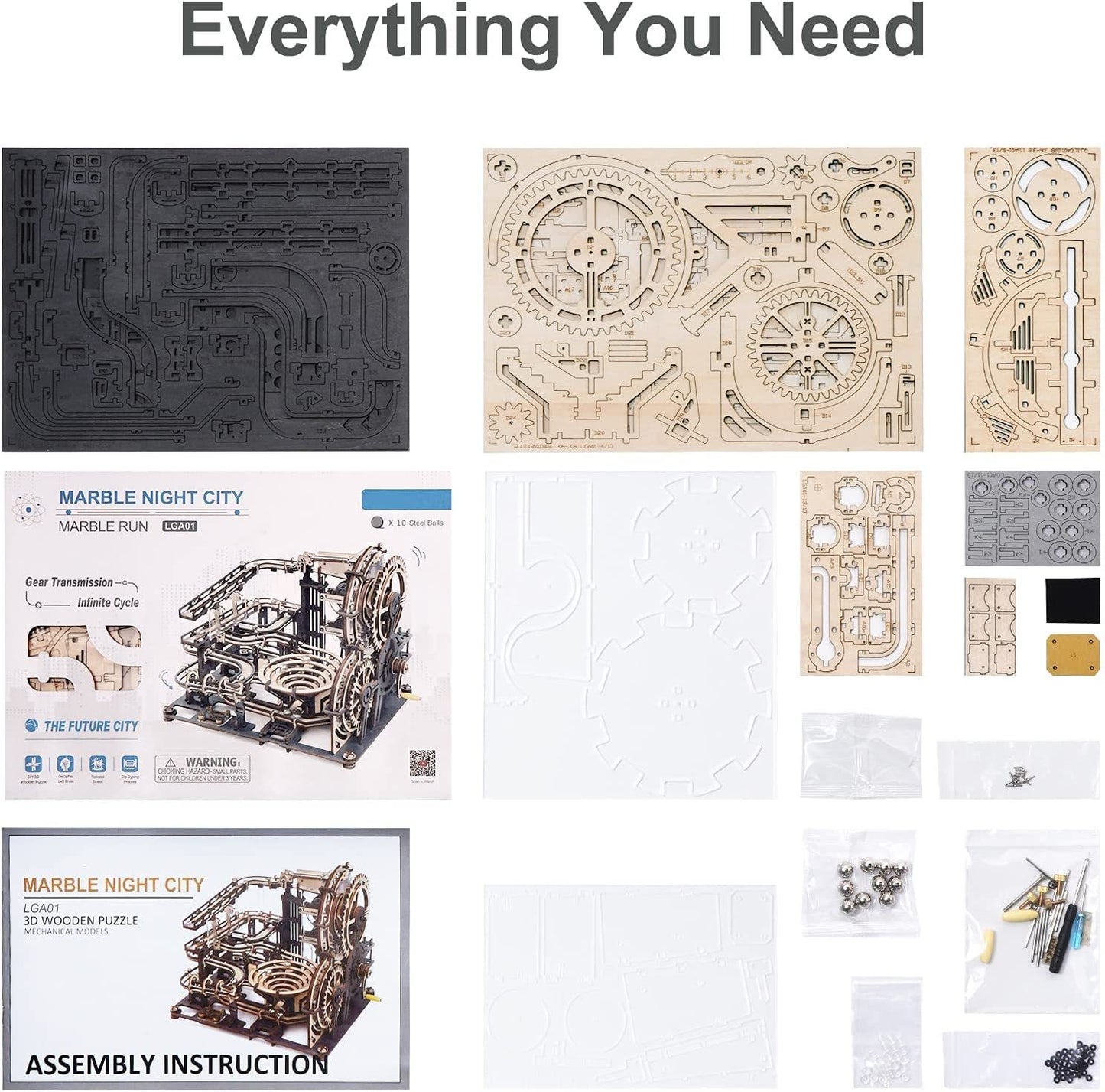 Robotime ROKR Murmel Nachtstadt 3D Holzpuzzle