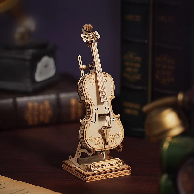 Robotime 4 Arten 3D Musikinstrument Holzpuzzle DIY Zusammenbau Saxophon Schlagzeug Akkordeon Cello Spielzeug