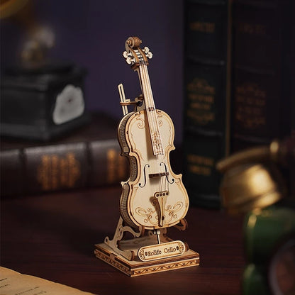 Robotime 4 Arten 3D Musikinstrument Holzpuzzle DIY Zusammenbau Saxophon Schlagzeug Akkordeon Cello Spielzeug