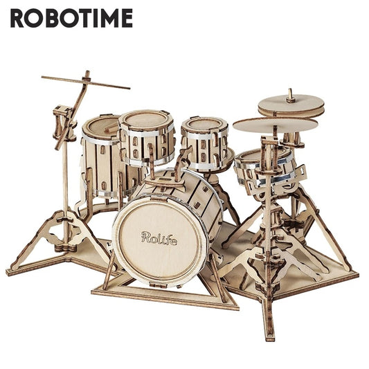 Robotime 4 Arten 3D Musikinstrument Holzpuzzle DIY Zusammenbau Saxophon Schlagzeug Akkordeon Cello Spielzeug
