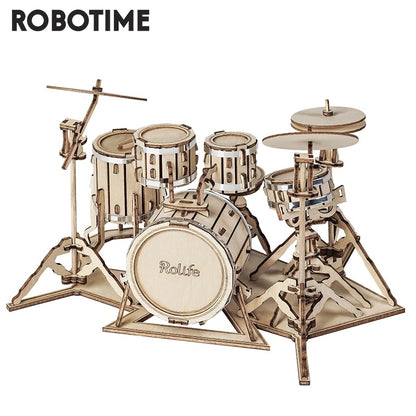 Robotime 4 Arten 3D Musikinstrument Holzpuzzle DIY Zusammenbau Saxophon Schlagzeug Akkordeon Cello Spielzeug
