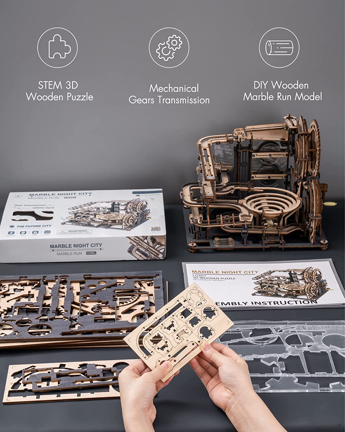 Robotime ROKR Murmel Nachtstadt 3D Holzpuzzle