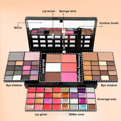 74 Farben Make-up Set Lipgloss Rouge, Lidschatten, Highlighter Kombinationspalette