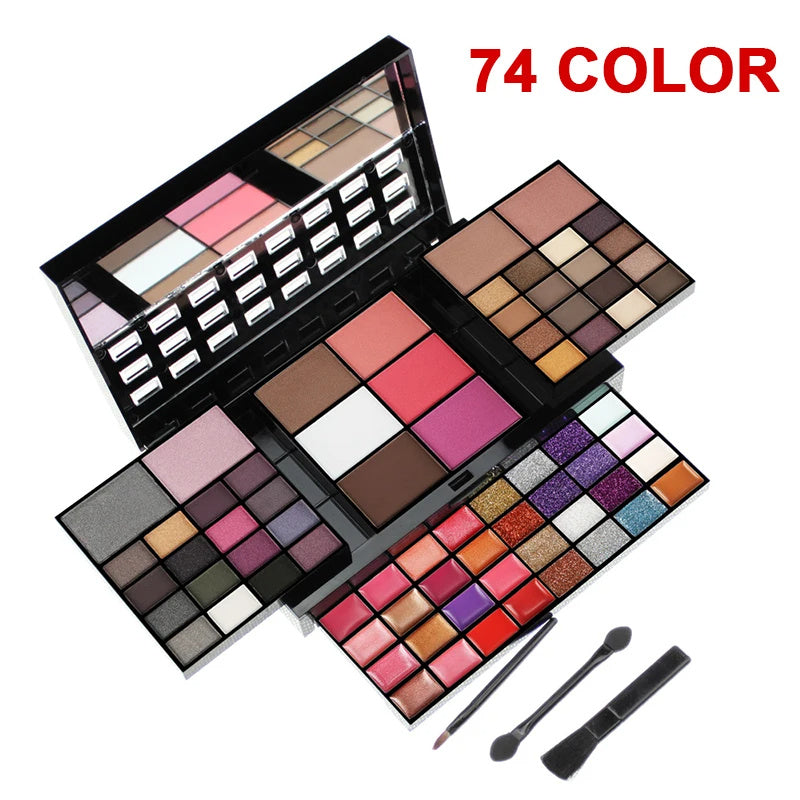 74 Farben Make-up Set Lipgloss Rouge, Lidschatten, Highlighter Kombinationspalette
