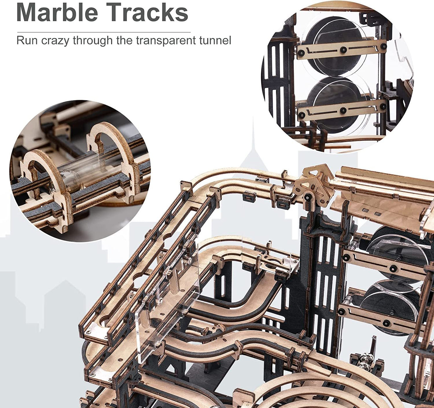 Robotime ROKR Murmel Nachtstadt 3D Holzpuzzle