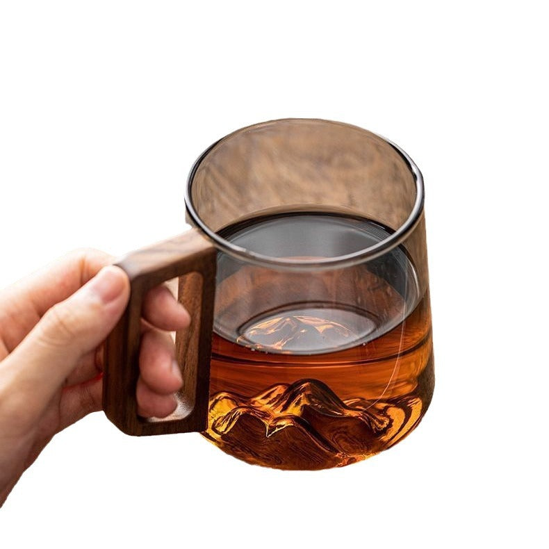 Guanshan Glas Einwandige Trinktasse mit Holzgriff