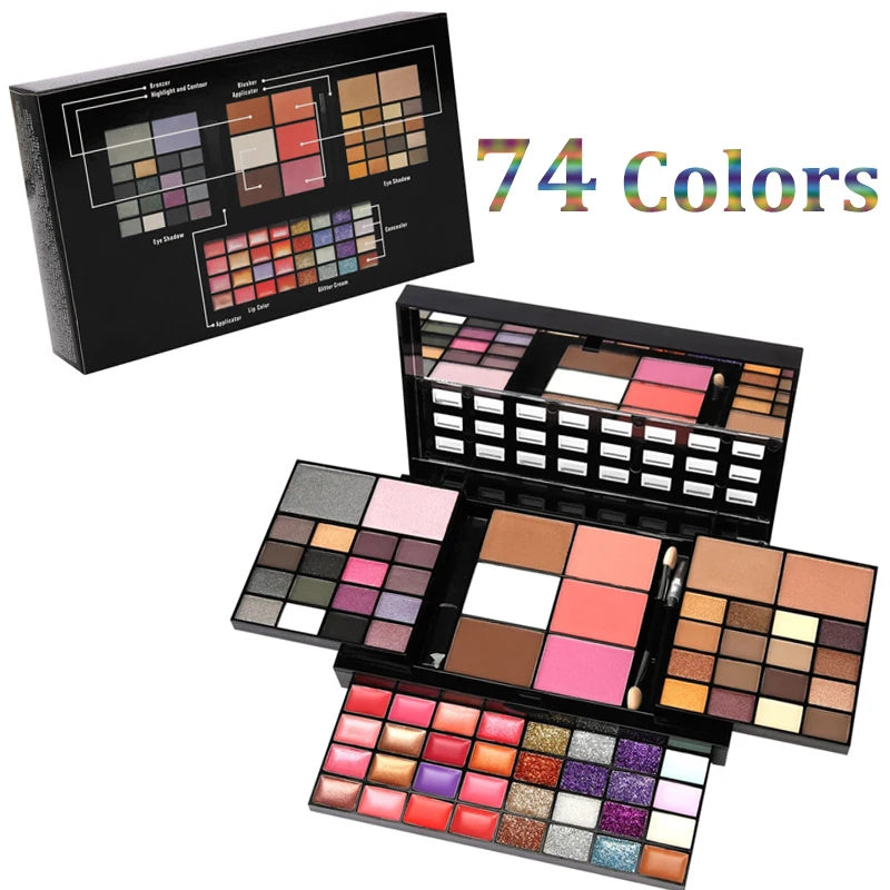 74 Farben Make-up Set Lipgloss Rouge, Lidschatten, Highlighter Kombinationspalette