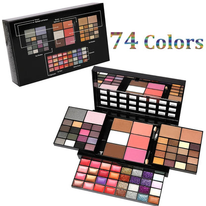 74 Farben Make-up Set Lipgloss Rouge, Lidschatten, Highlighter Kombinationspalette