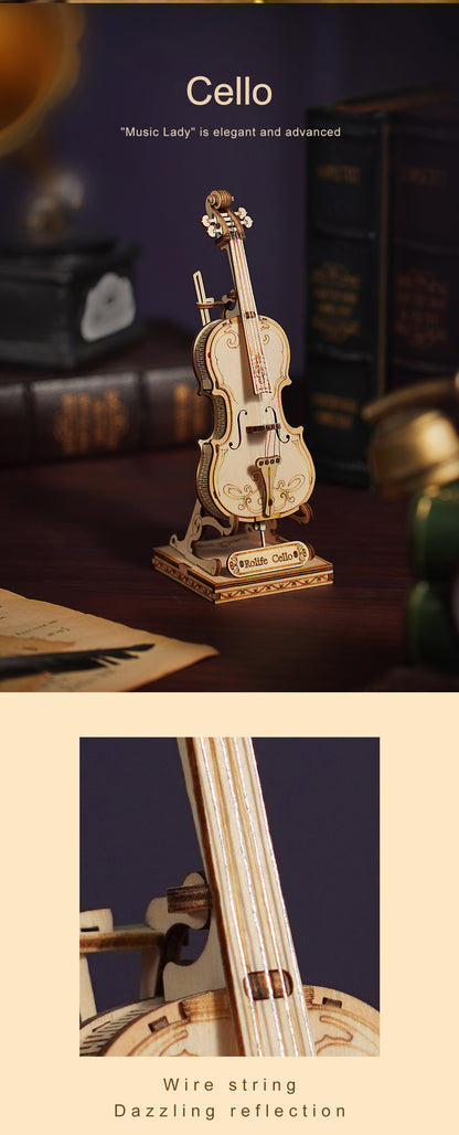 Robotime 4 Arten 3D Musikinstrument Holzpuzzle DIY Zusammenbau Saxophon Schlagzeug Akkordeon Cello Spielzeug