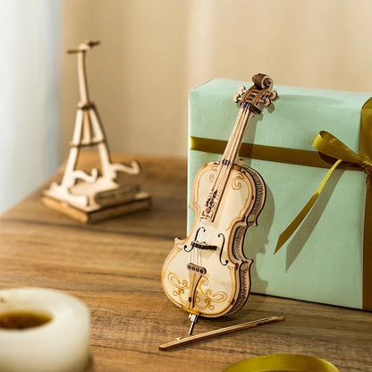 Robotime 4 Arten 3D Musikinstrument Holzpuzzle DIY Zusammenbau Saxophon Schlagzeug Akkordeon Cello Spielzeug
